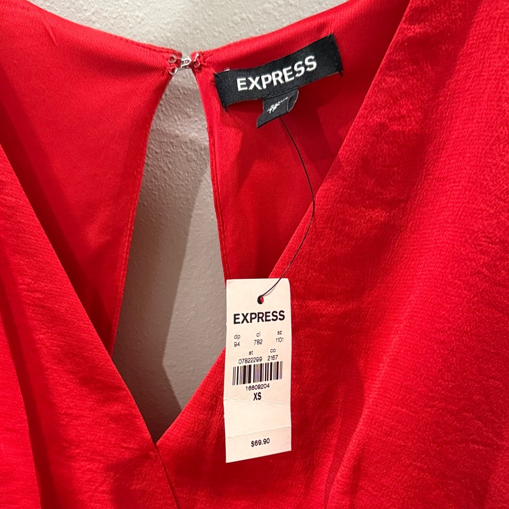 Express Vibrant Red V-Neck Dress